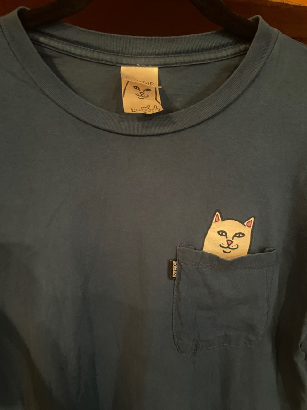 Ripndip Blue Pocket Tee with White Cat Peek